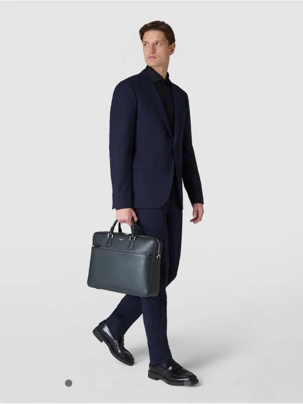 Serapian Double Briefcase in Navy Leather NWT